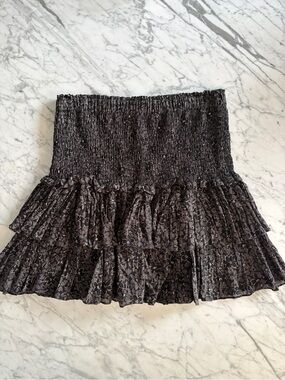 ISABEL MARANT ÉTOILE BLACK PRINTED NAOMI COTTON RUFFLED MINI SKIRT SIZE 40